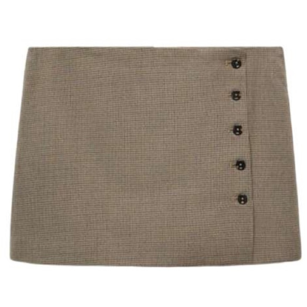 NWOT Mango Brown Houndstooth Side Button Mini Skirt